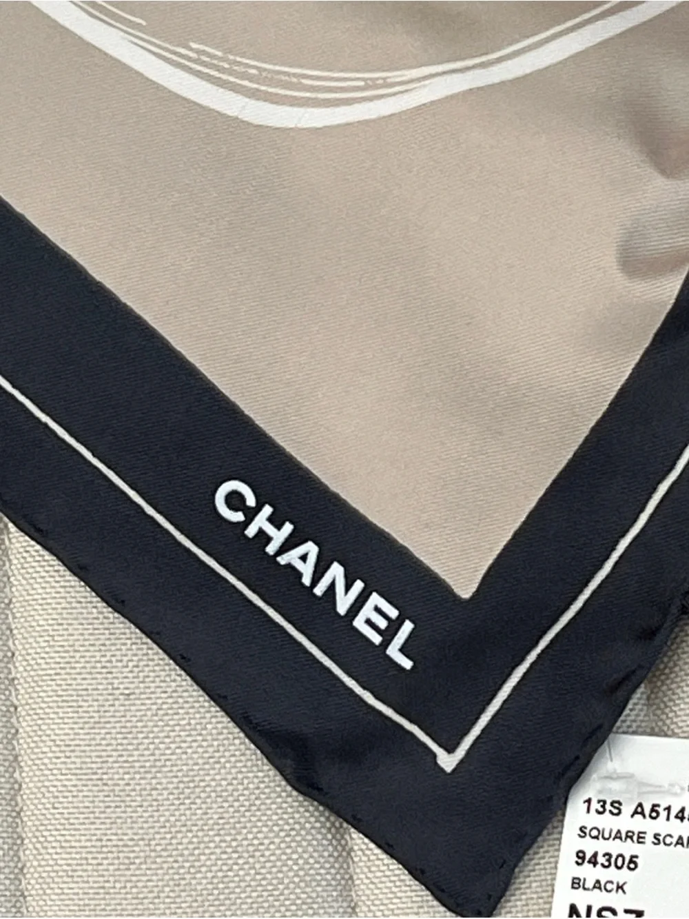CHANEL icon motifs silk scarf with original packaging tags